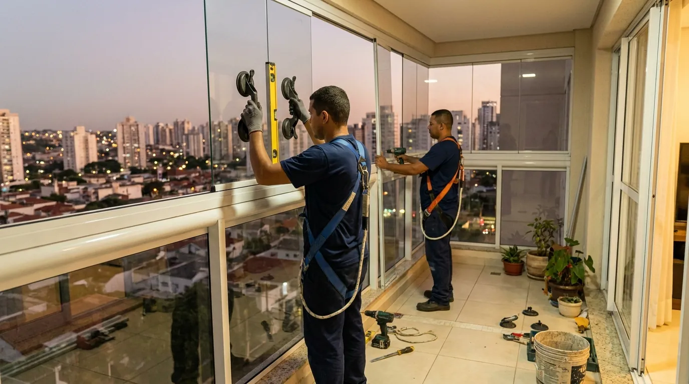 Divisória de vidro instalada após retirada de parede